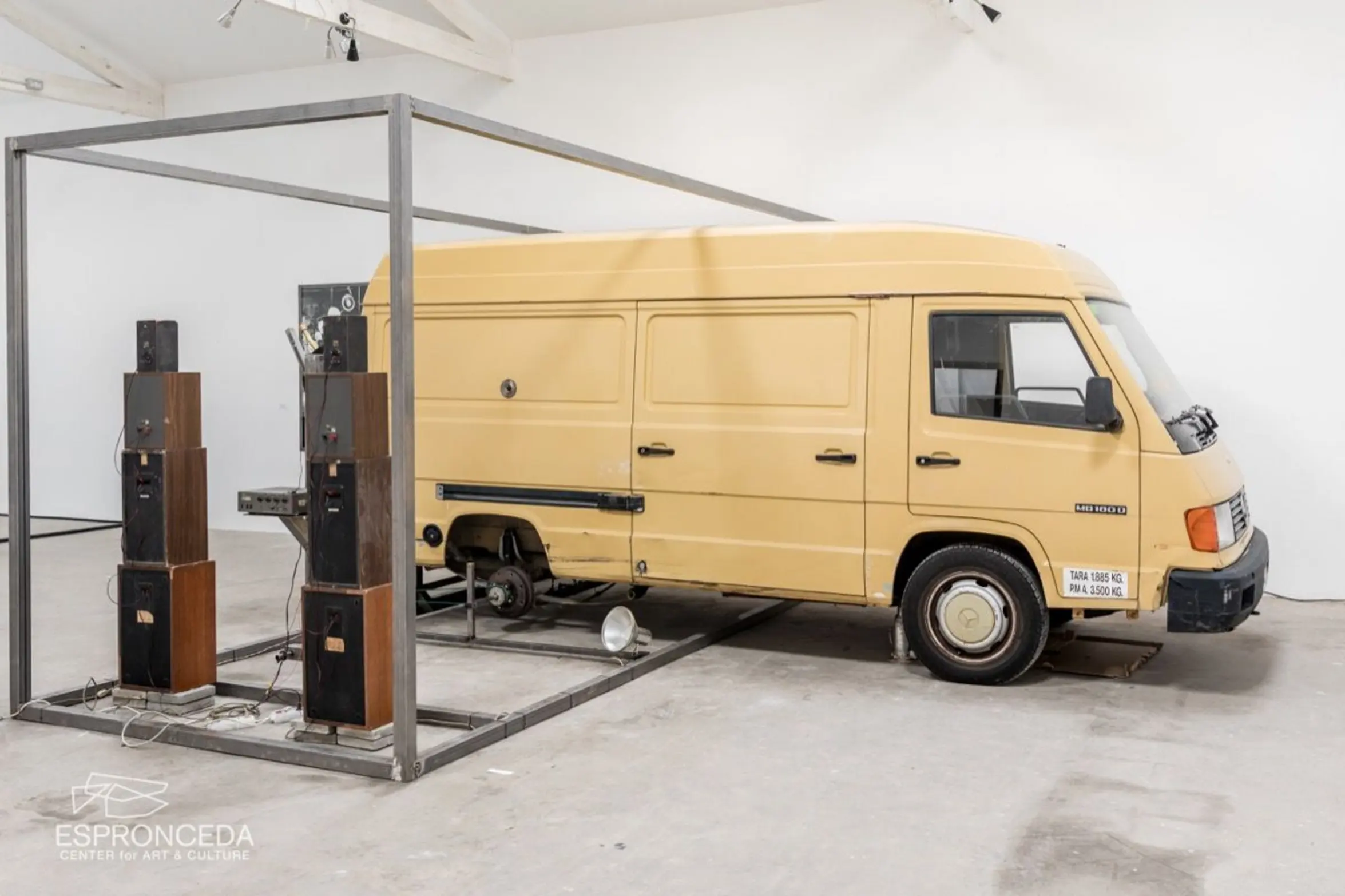 Guilhem Senges transforms a Mercedes van into a camera obscura for the Motors & So exhibition at Espronceda, art and culture center in Barcelona, during a live large-format analogue photography experience.