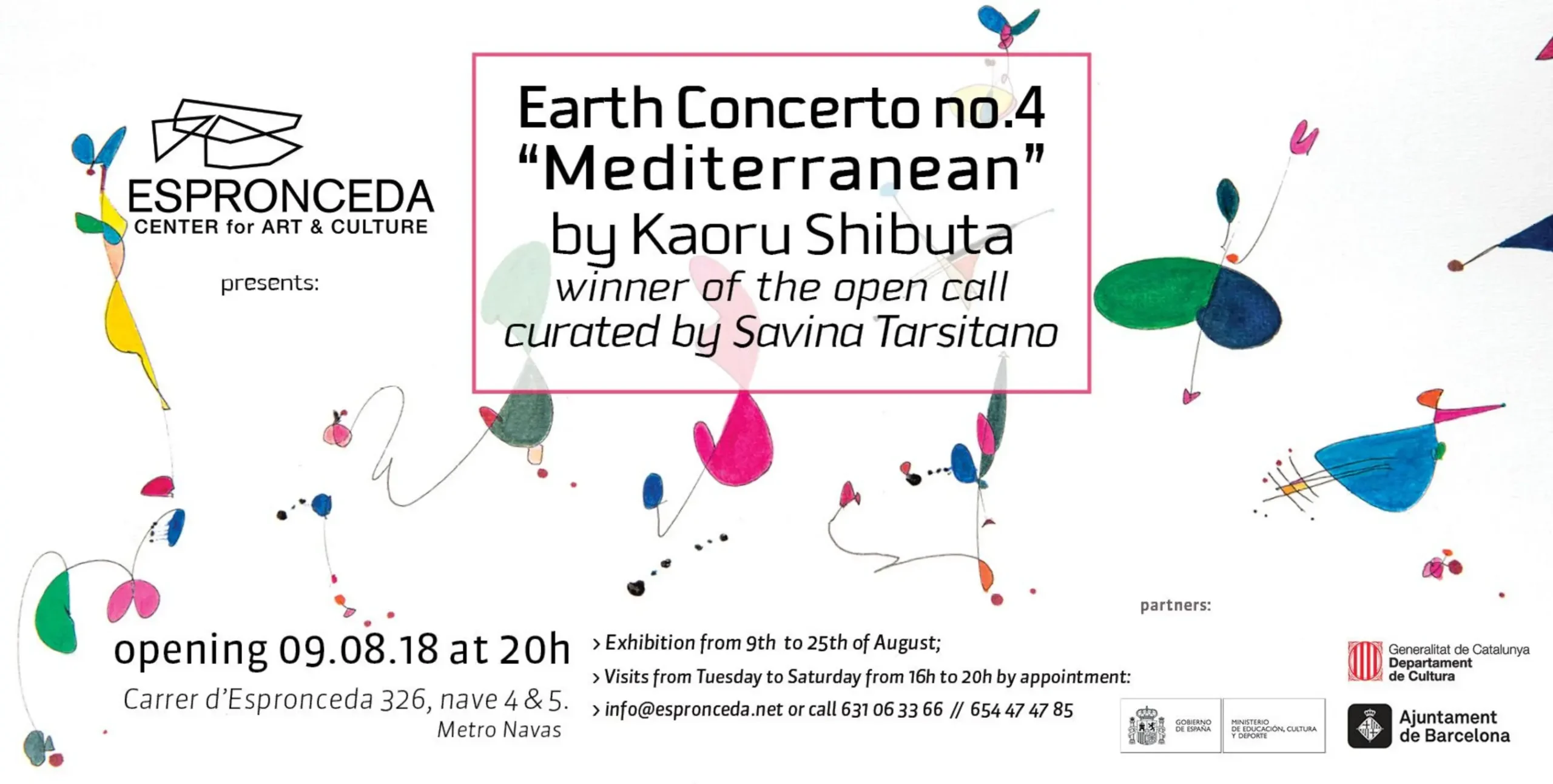 Flyer of Earth Concerto no.4 Mediterranean by Kaoru Shibuta, an exhibition of paintings and installations at Espronceda Institute of Art & Culture in Barcelona.