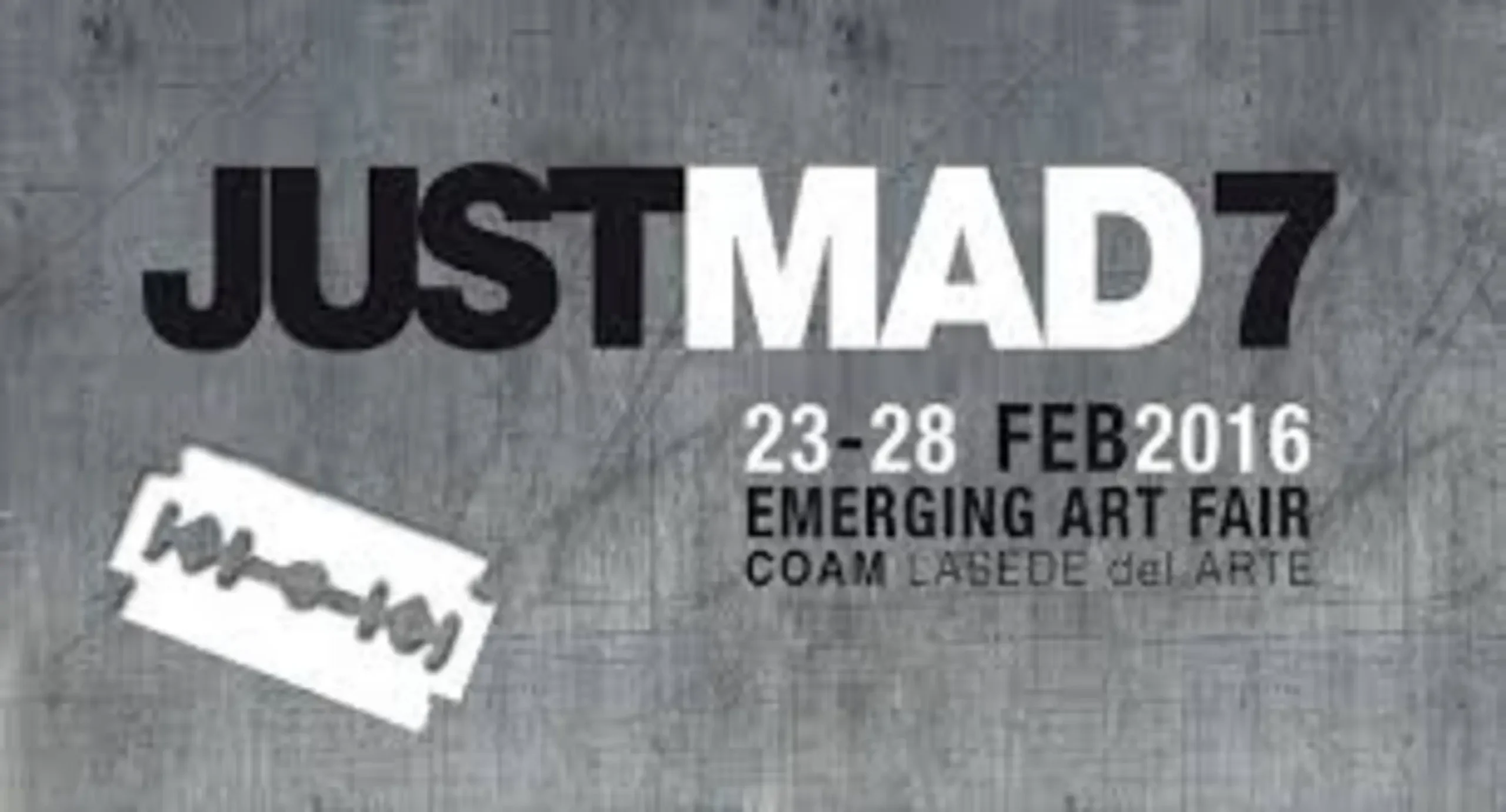Logo de JUSTMAD, la feria de arte contemporáneo para artistas emergentes en la que participó Espronceda, centro de arte y cultura de Barcelona, del 23 al 28 de febrero de 2016.