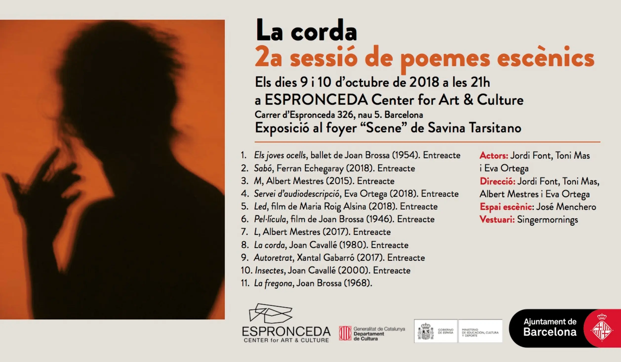 Imagen del espectáculo La Corda de Albert Mestres, Jordi Font, Toni Mas y Eva Ortega en cooperación con la exposición Scene de Savina Tarsitano en Espronceda, centro de arte y cultura de Barcelona.