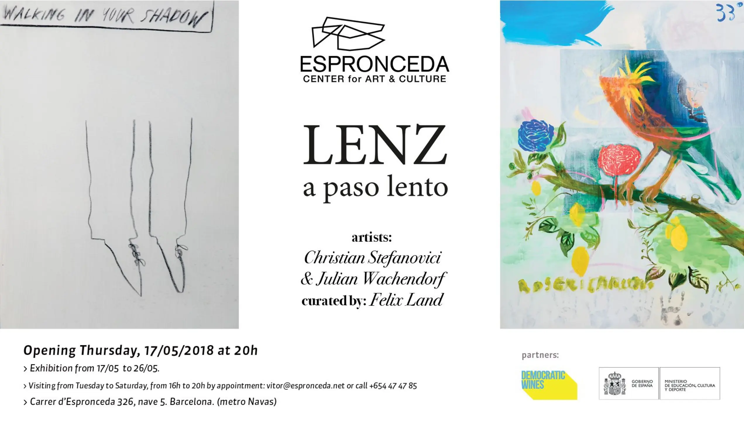 Imagen horizontal de la exposición 'LENZ – a paso lento' de Christian Stefanovici y Julian Wachendorf, comisariada por Felix Land en Espronceda, centro de arte y cultura de Barcelona.