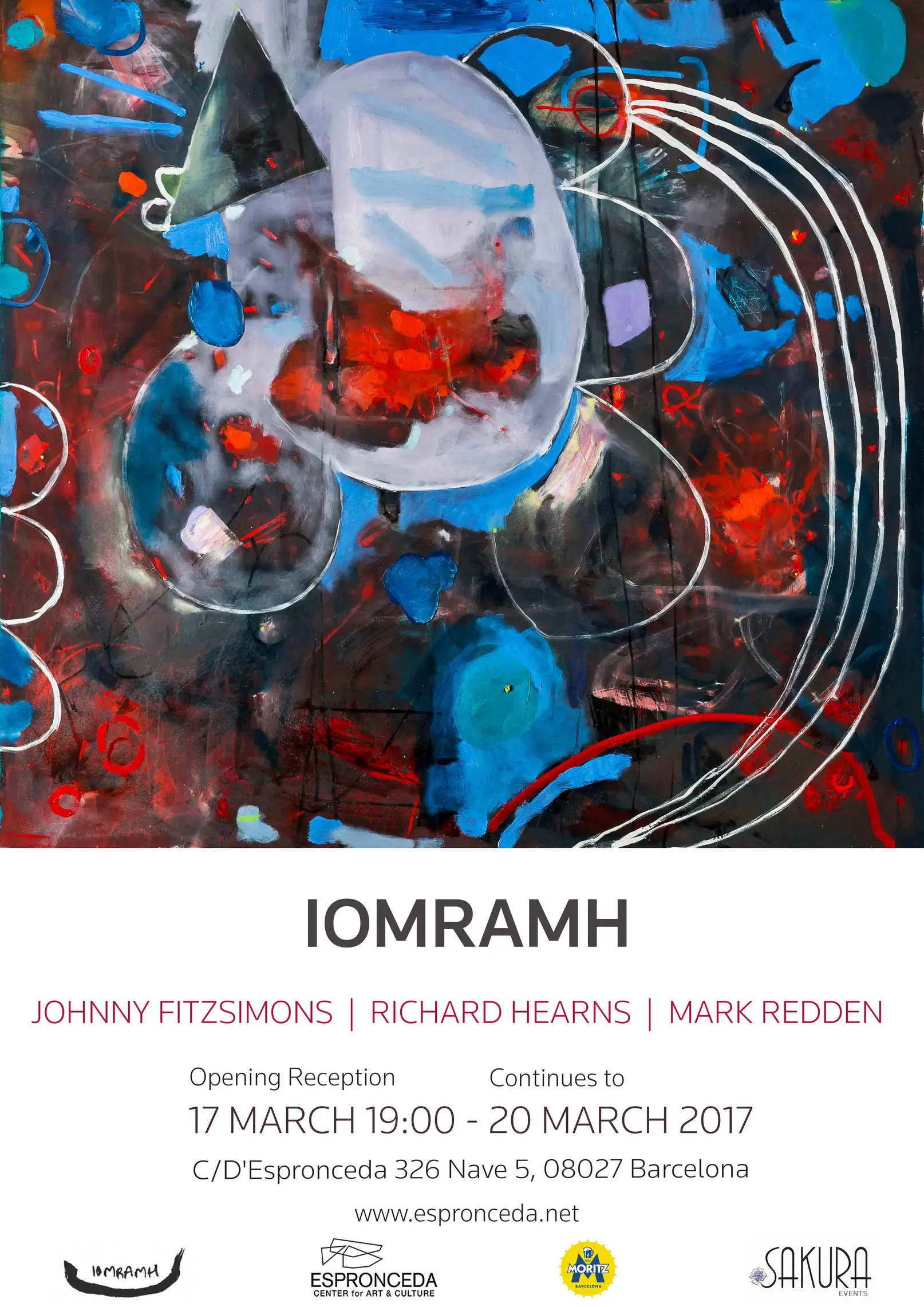 Promotional poster for the exhibition IOMRAMH by Irish artists Johnny Fitzsimons, Richard Hearns and Mark Redden, presented at Espronceda art and culture center in Barcelona on St Patrick's Day 2017.