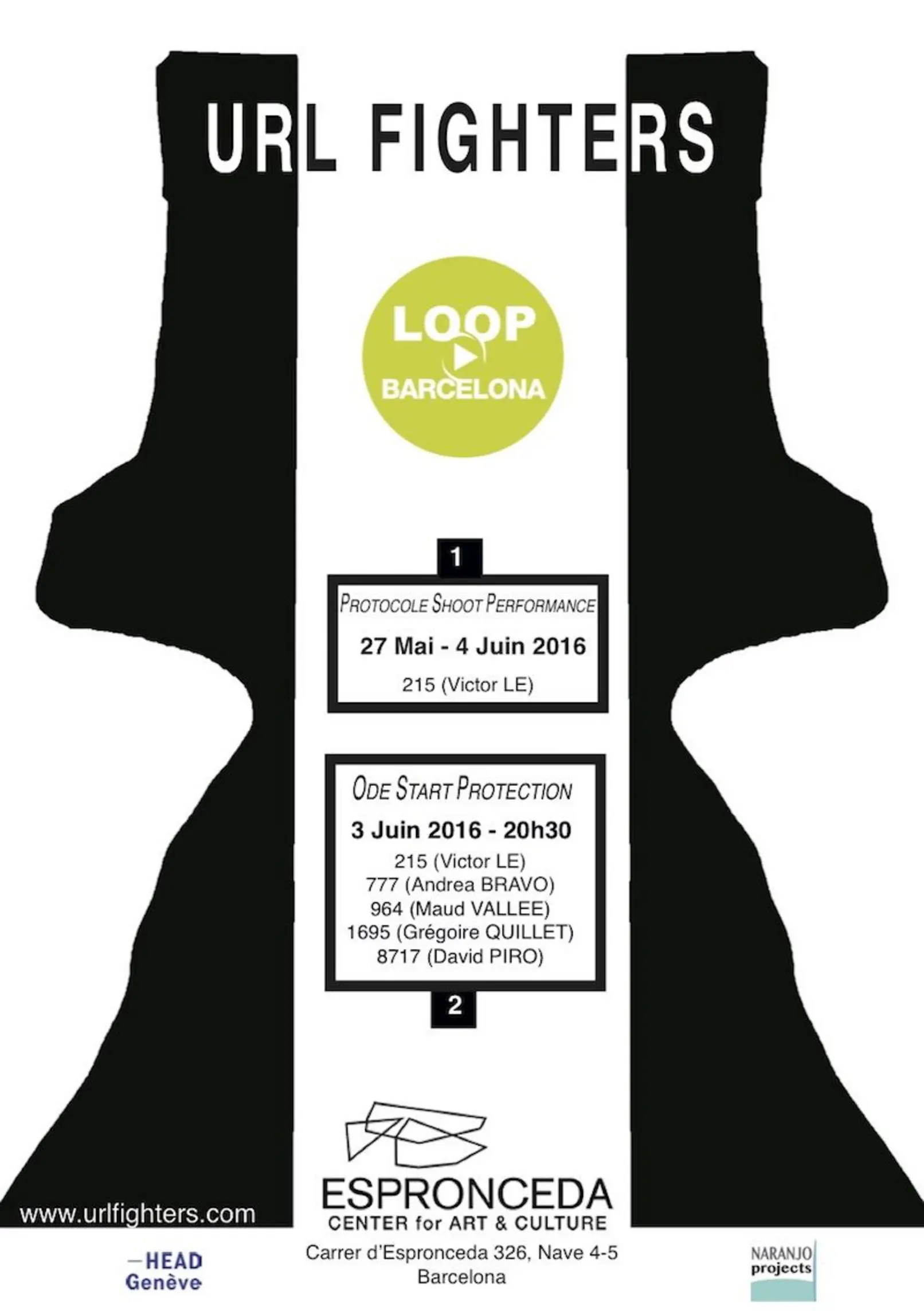 Flyer del evento URL Fighters Network, una performance y concierto celebrado en Espronceda, centro de arte y cultura de Barcelona.