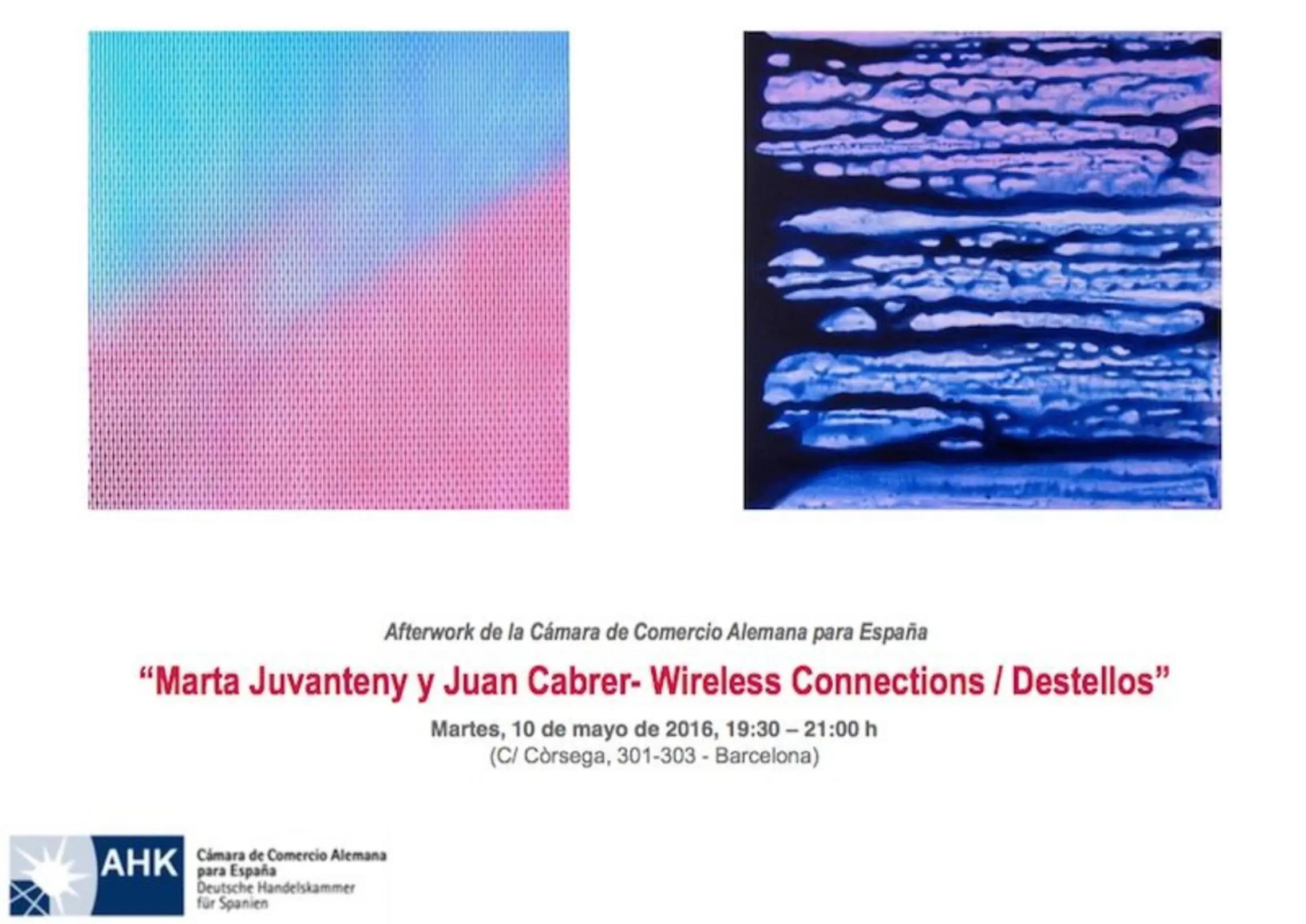 Marta Juvanteny and Juan Cabrer presenting their latest works at an AHK Afterwork event, associated with Espronceda Institute of Art & Culture in Barcelona.