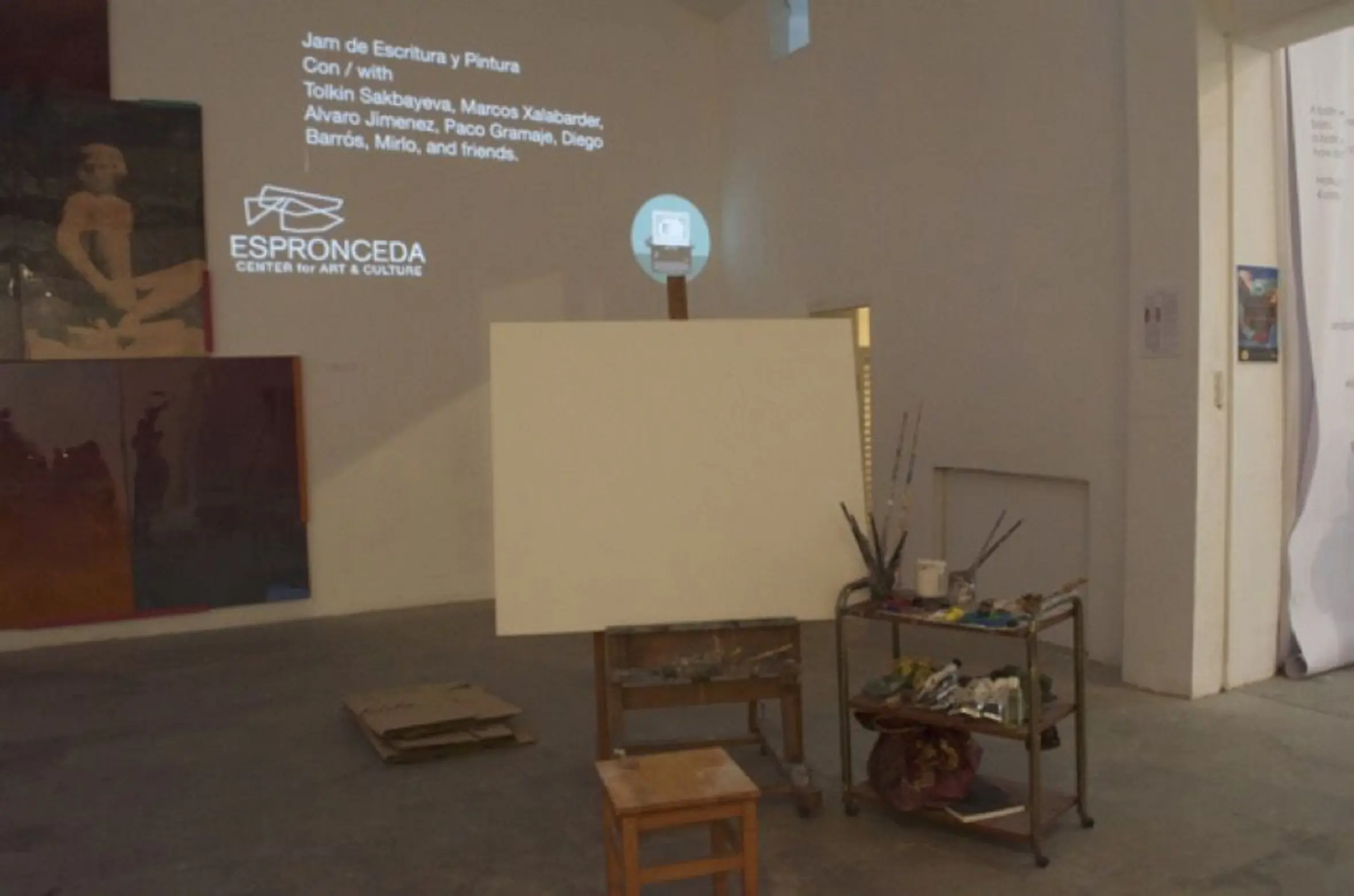 Poster del evento Writing & Painting JAM en Espronceda, centro de arte y cultura de Barcelona, con escritura en vivo, música y pintura en directo el 13 de mayo de 2016.