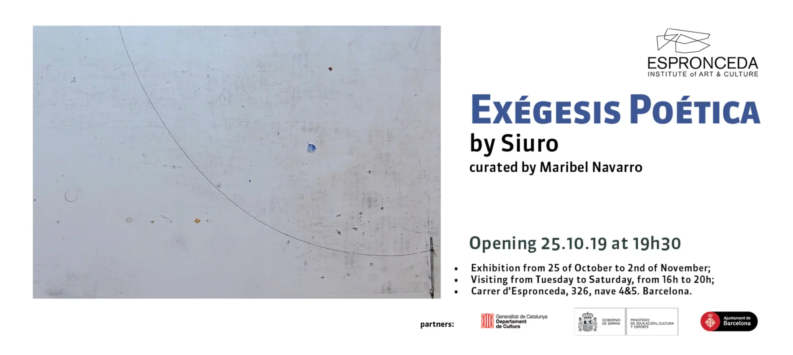 Flyer of the exhibition Exégenis Poètica by Siuro, curated by Maribel Navarro, at Espronceda Institute of Art and Culture in Barcelona.