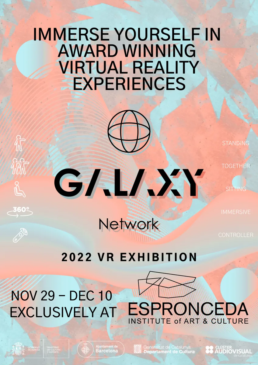 Promotional poster for Galaxy Network 2022 VR Exhibition at Espronceda Institute of Art and Culture in Barcelona, running from 29 November to 10 December 2022.