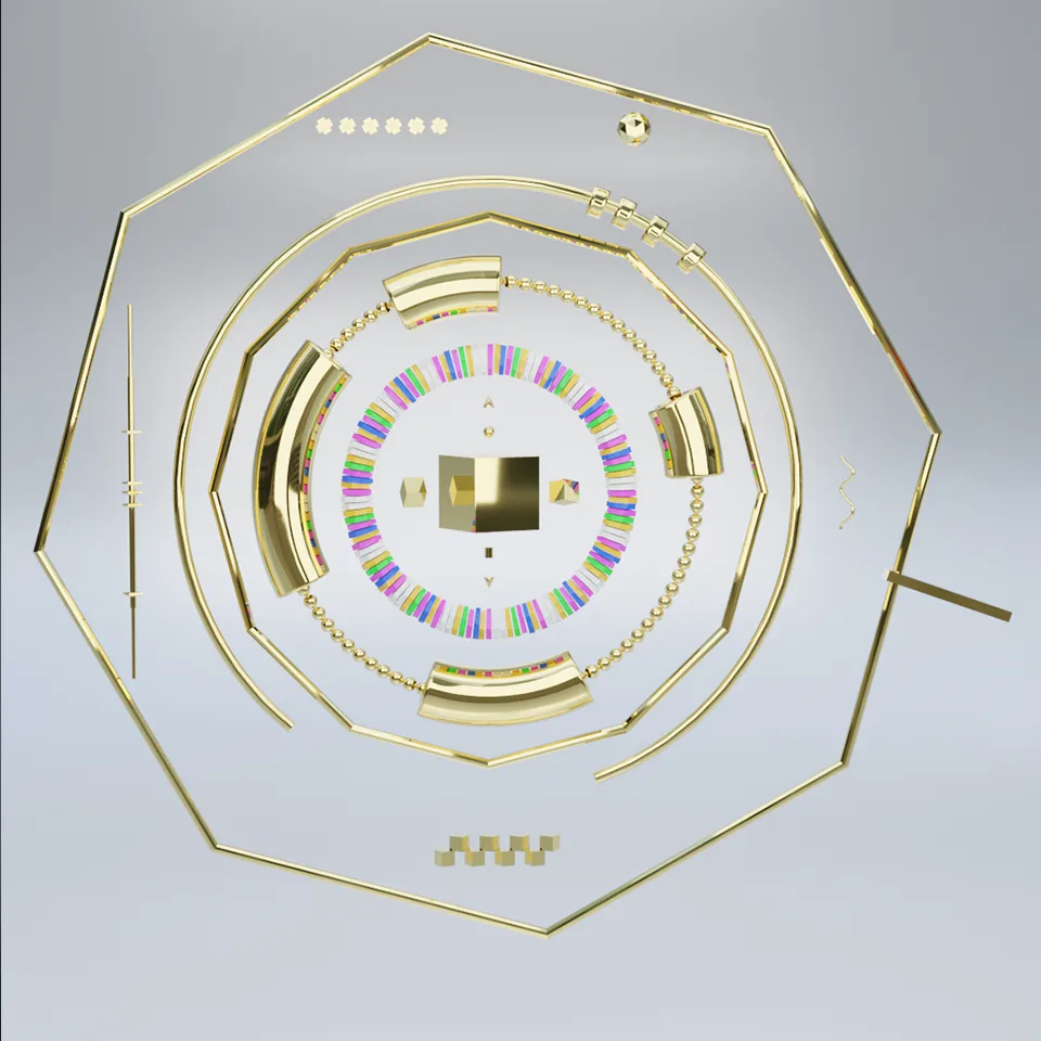 Digital 3D render of the INTRONS generative NFT artwork by Soliman López, presented by Espronceda Institute of Art & Culture at Ars Electronica Festival 2022.