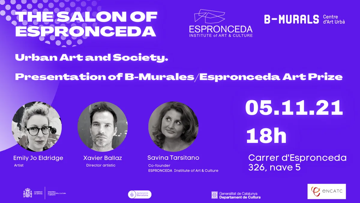 Imatge promocional de l'esdeveniment El Saló d'Espronceda sobre art urbà i societat, amb la presentació del Premi B-Murales/Espronceda a Barcelona.